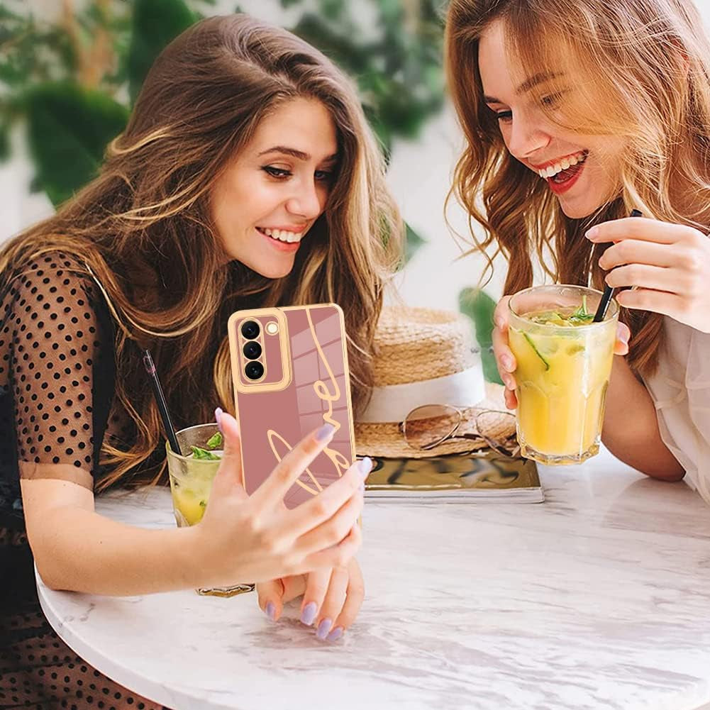 Bonoma for Samsung Galaxy S21 plus Case Love Letter Graphic Plating Electroplate Luxury Elegant Case Camera Protector Soft TPU Shockproof Protective Back Cover Galaxy S21 plus Case -Pink  Bonoma   