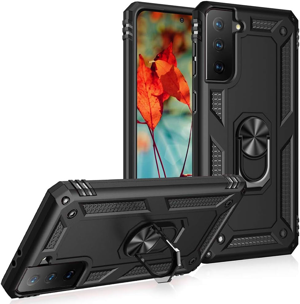 Military Grade Drop Impact for Samsung Galaxy S21 plus Case Galaxy S21 plus 5G Case 360 Metal Rotating Ring Kickstand Holder Armor Heavy Duty Shockproof Case for Galaxy S21 plus Phone Case (Black)  Dionsibei   