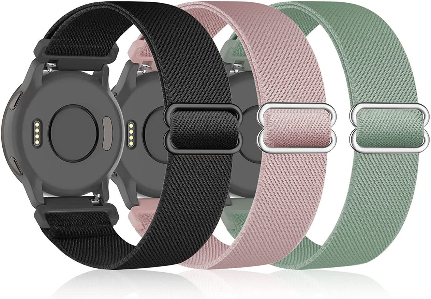 Bolesi 3 Pack 18Mm Stretchy Nylon Watch Bands for Garmin Venu 2S / Vivoactive 4S/ Vivoactive 3S,Soft Sport Band Quick Release Wristband Loop Elastic Strap for Men Women  Bolesi Black+Cactus+Rose Pink  