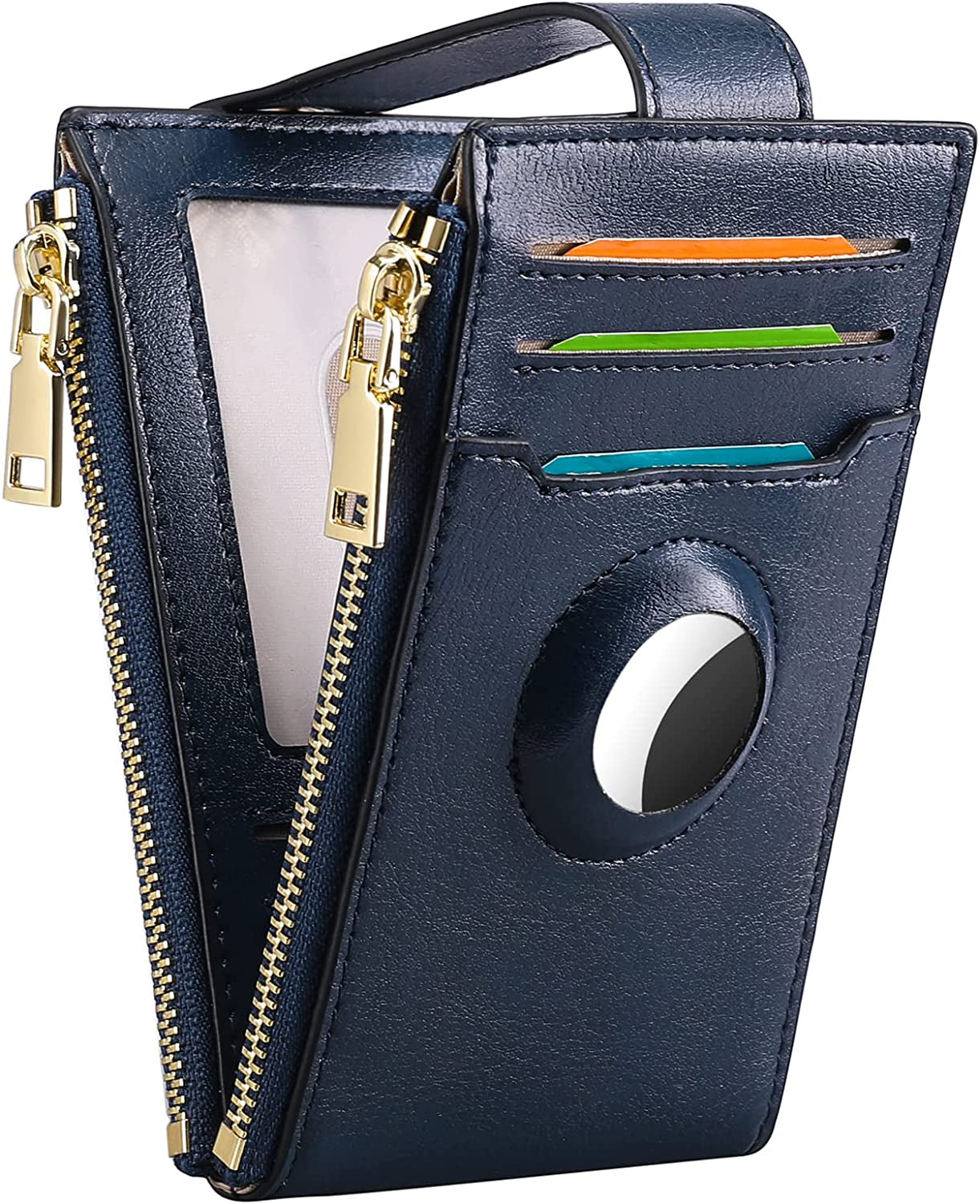 FALAN MULE Womens Airtag Wallet Genuine Leahter Bifold Credit Card Holder with Built-In Integrated Case for Airtag  FALAN MULE Dark Blue  