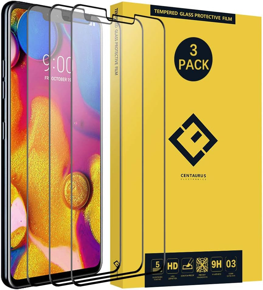 CENTAURUS Screen Protector for L-G V40 Thinq, (3 Pack) Bubble Free Case Friendly Anti-Scratch H9 Hardness Full Coverage Silk Print Black Tempered Protective Film Compatible with L-G V40 Thinq 6.4 Inch  CE CENTAURUS ELECTRONICS   