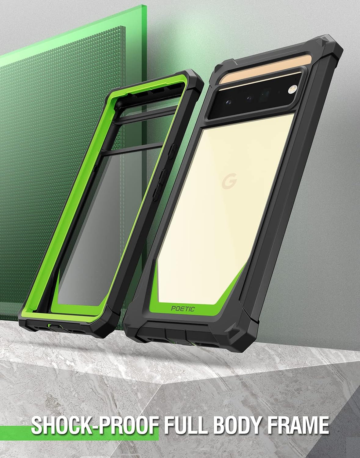 Poetic Guardian Case Designed for Google Pixel 6 Pro 5G, Built-In Screen Protector Work with Fingerprint ID, Full Body Hybrid Shockproof Bumper Cover Case, Green/Clear  Poetic   