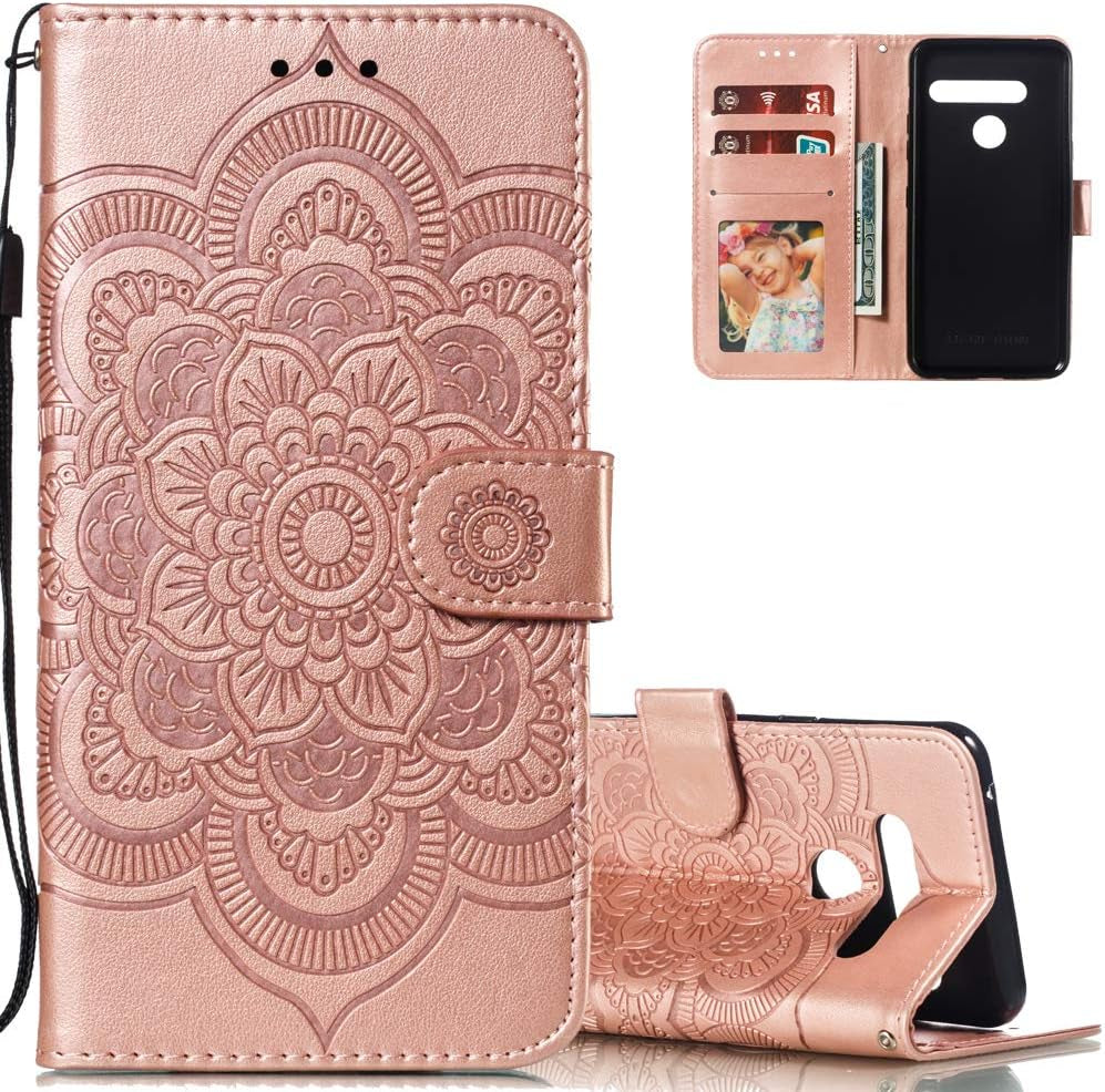 LEECOCO for LG G8 Thinq Case Mandala Embossing Luxury PU Leather Flip Notebook Wallet Bookstyle Magnetic Stand Card Slot Folio Bumper Protection Cover for LG G8 / G8S / G8 Thinq Mandala Black LD  LEECOCOO Ld: Mandala Rose Gold  