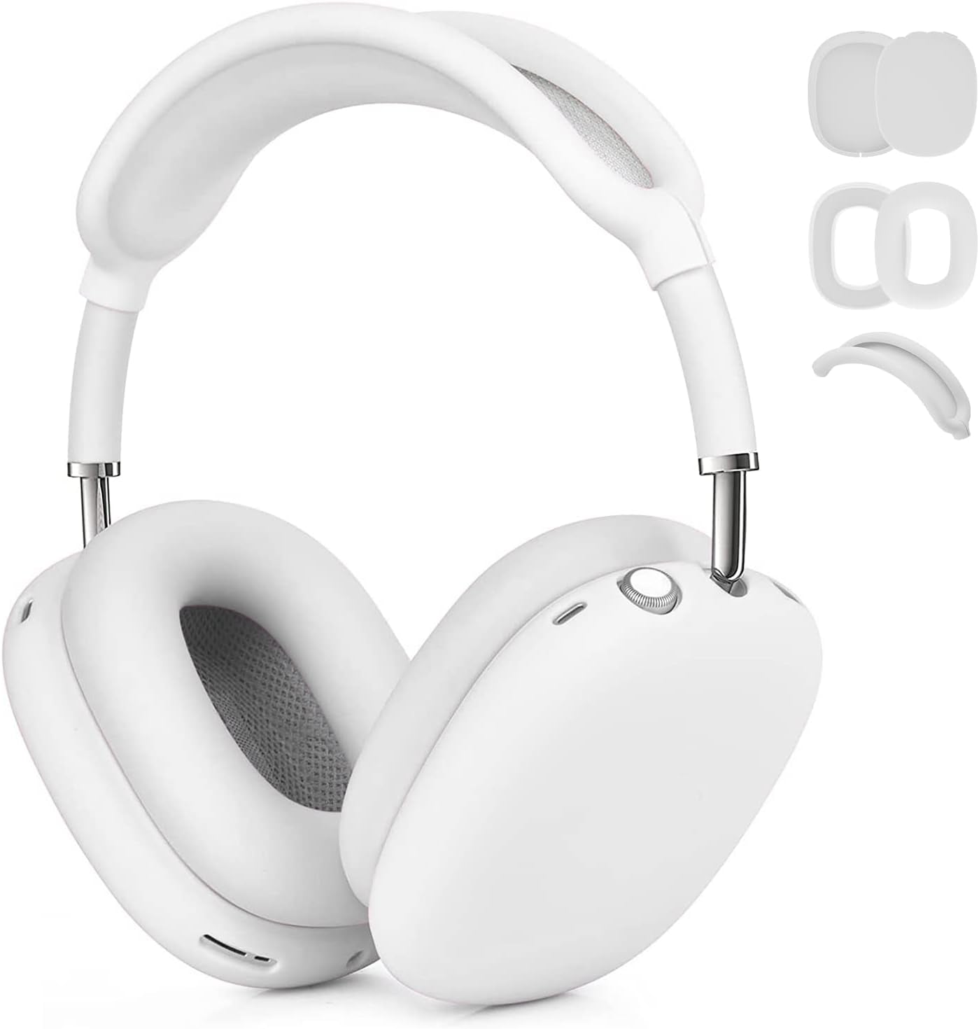 OETKER Compatible Airpods Max Case Cover, Soft Silicone 3 in 1 Anti-Scratch Ear Pad Case Cover/Ear Cups Cover/Headband Cover Accessories Skin for Airpods Max, Green Glow in the Dark  OTK White  