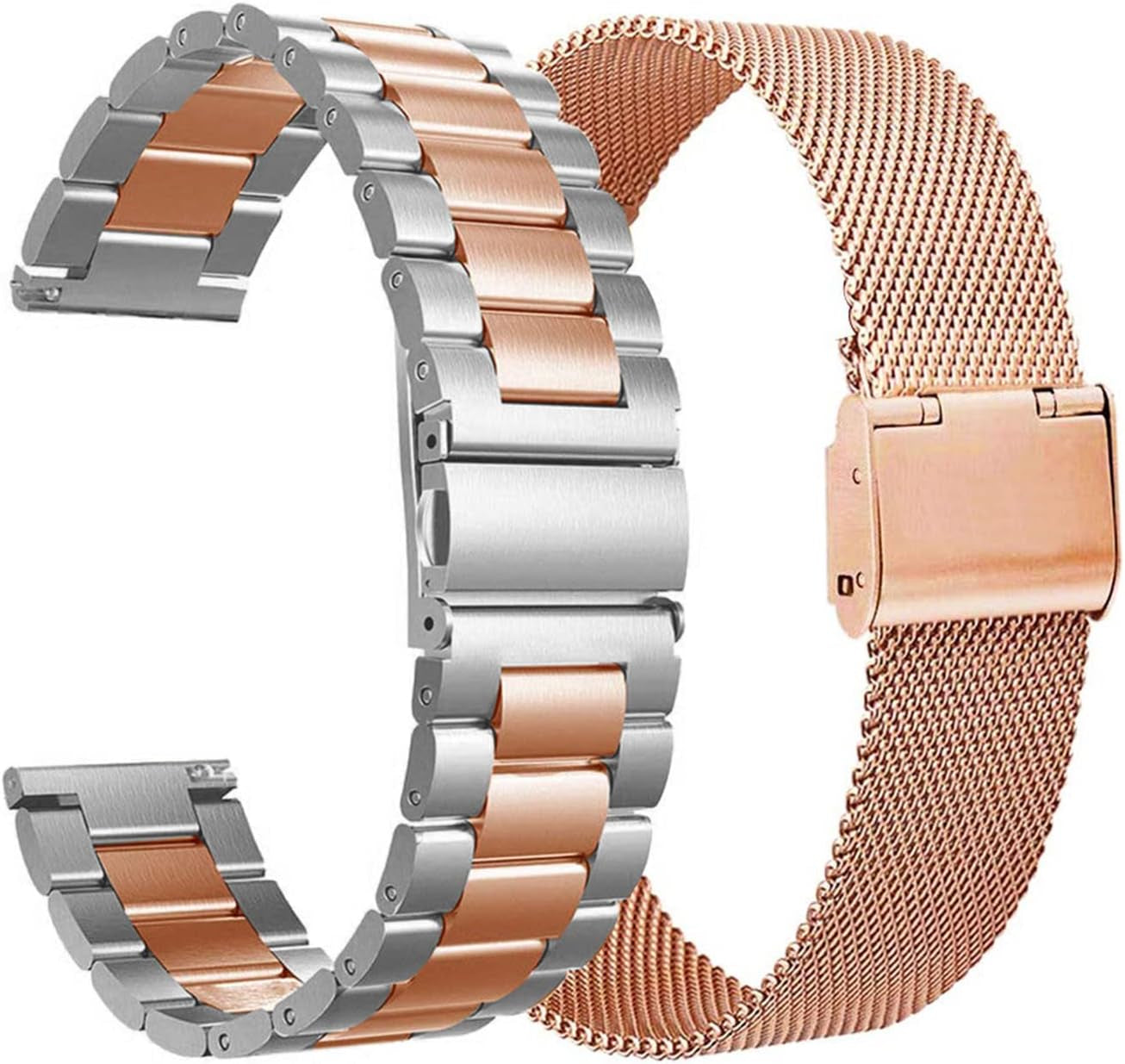 Valkit Compatible Samsung Galaxy Watch 42Mm/Galaxy Watch 5/4 40Mm 44Mm/Galaxy Watch Pro 5 45Mm/Galaxy Watch 3 41Mm Band, 2 Pack 20Mm Stainless Steel Wristbands Men Women for Galaxy Watch Active  VKT Sliver/Rose Gold+Rose Gold 41mm/42mm 