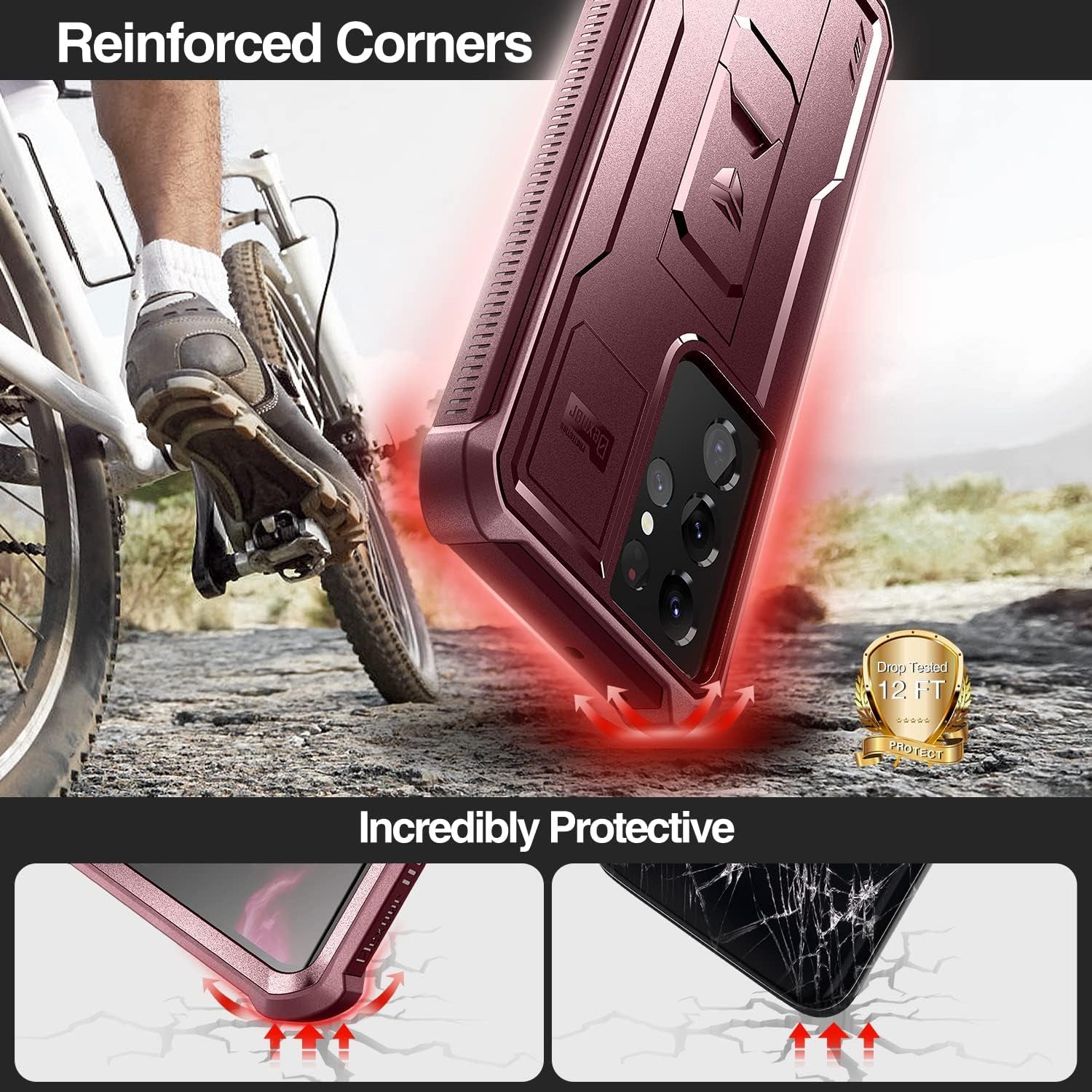 Dexnor for Samsung Galaxy S21 Ultra Case, [Built in Screen Protector and Kickstand] Heavy Duty Military Grade Protection Shockproof Protective Cover for Samsung Galaxy S21 Ultra 5G,6.8 Inch,Maroon Red  Dexnor   