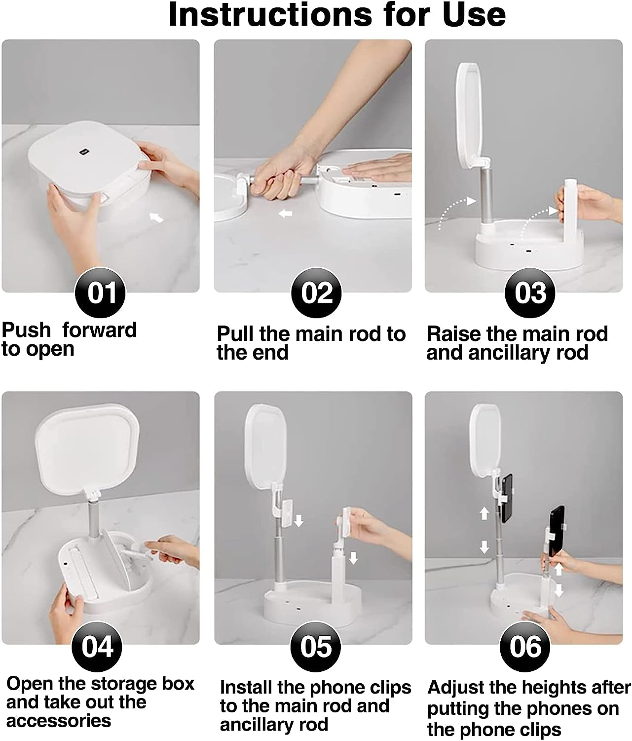 Phone Stand for Video Recording, YENDILI Extendable Overhead 360° Rotation Selfie Stand Holder with 2 Phone Holder 15 Brightness LED Ring Light for Content Creator Kit, Iphone Vlogging Kit, Live Stand  Shenzhen Huanke Precision Manufacturing Co., Ltd.   