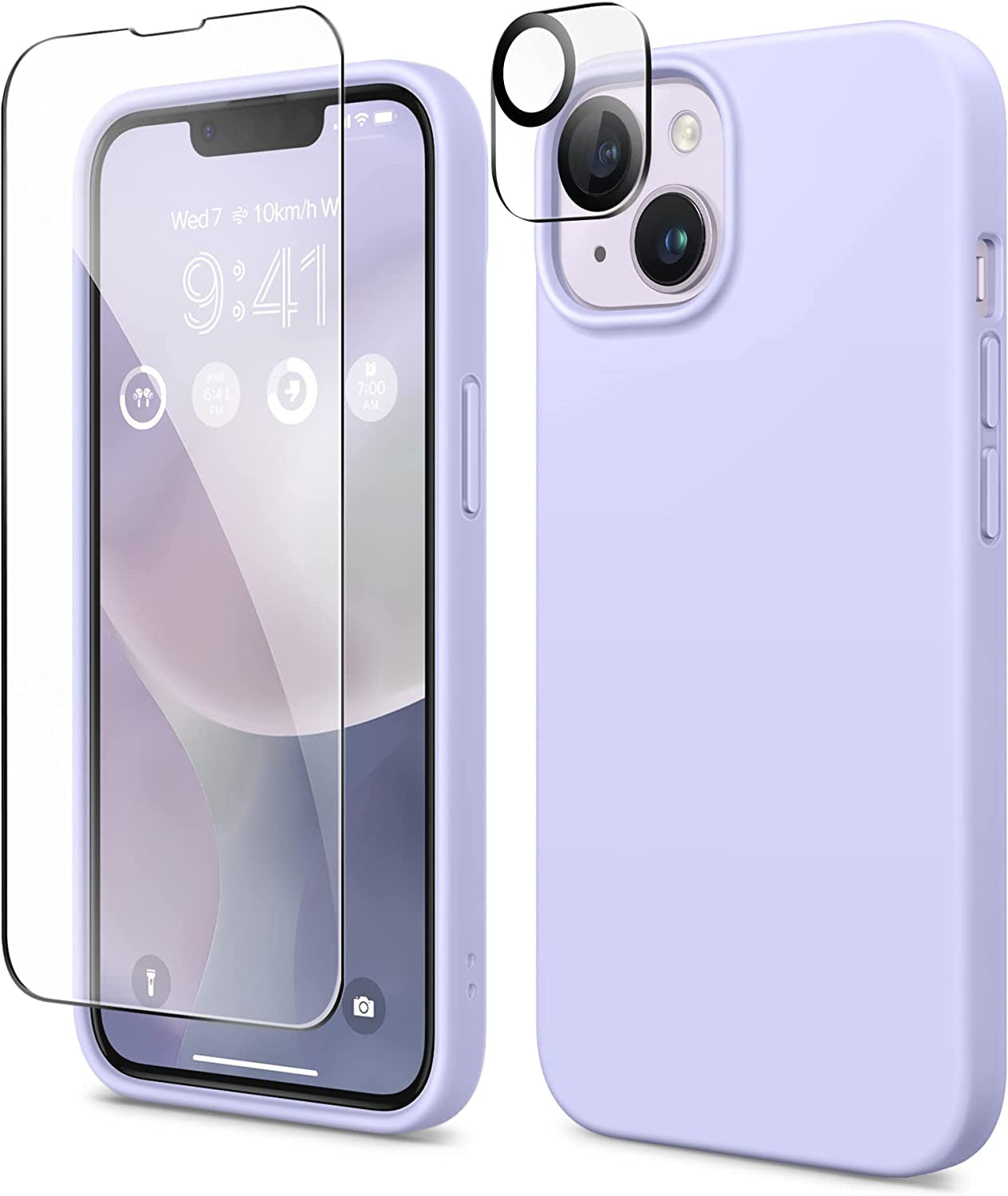 GONEZ for Iphone 14 Case Silicone, with Screen Protector + Camera Lens Protector, [Soft Anti-Scratch Microfiber Lining], Slim Liquid Silicone Shockproof Protective Phone Cover 6.1 Inch, Stone  GONEZ Lilac  
