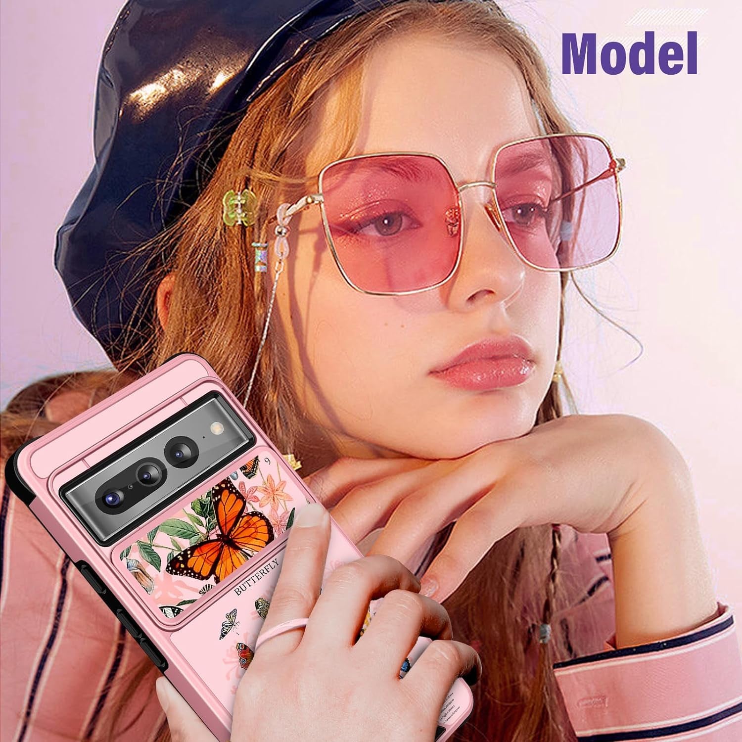 Funermei (2In1 for Google Pixel 7 Pro Case for Women Cute Butterfly Girls Phone Cover Girly Kawaii Aesthetic Butterfly Design with Camera Cover and Ring Stand Funda for Google Pixel Pro 7 Case  Funermei   