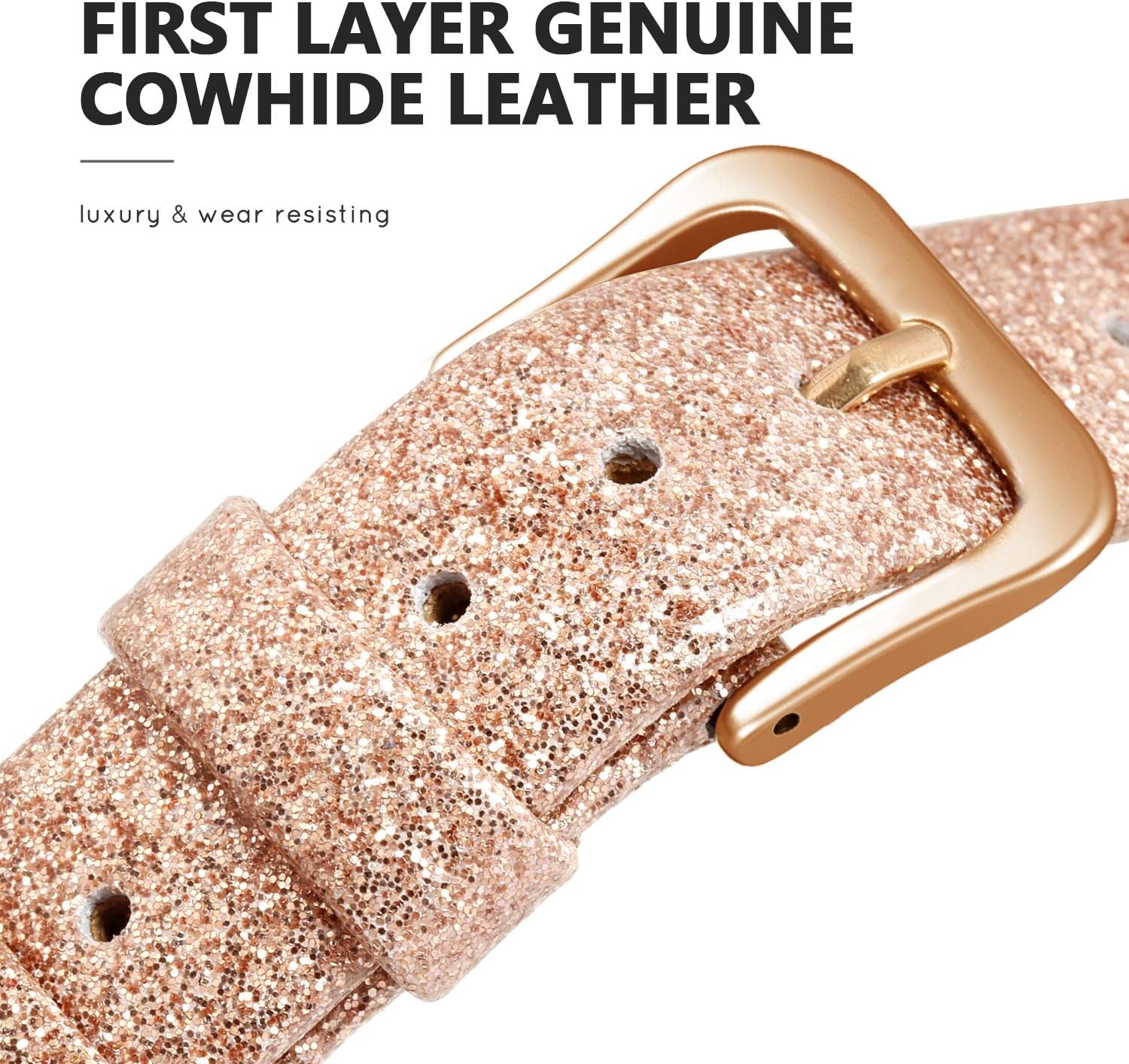 Yutior Leather Bands Compatible for Watch 38Mm 40Mm 41Mm, Slim Wristband for Watch Iwatch Bands 38Mm Series SE 7 6 5 4 3 2 1 Women Bling Rose Gold Leather, Ladies Girls Beaded Thin Strap Bracelet  Yutior   