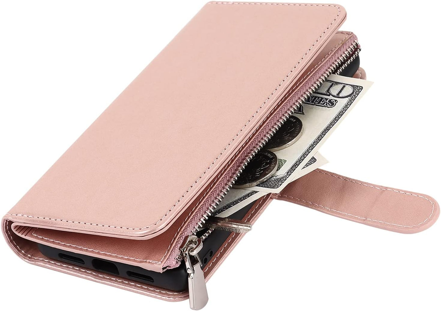 Jaorty Compatible with Google Pixel 6 Wallet Case,[6 Card Slots] [Wrist Strap] [Stand Feature] Detachable 2 in 1 Magnetic Zipper Leather Cover Case for Google Pixel 6,6.4" Rosegold  Jaorty   