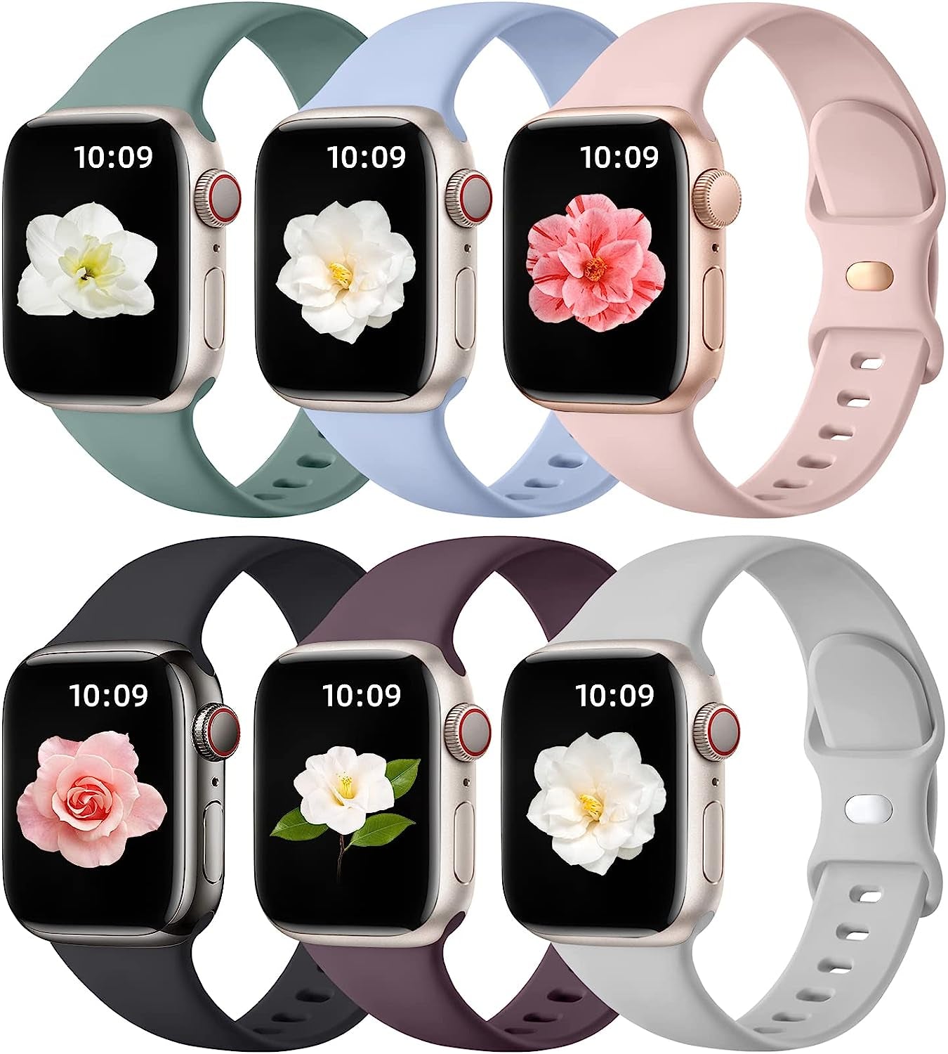 Maledan 6 Pack Bands Compatible for Apple Watch Band 45Mm 41Mm 40Mm 38Mm 44Mm 42Mm 49Mm Women Men, Breathable Silicone Sport Strap Design for Apple Watch Ultra Iwatch Series 8 7 6 5 4 3 2 1 SE Band  Maledan Black/ Smoke Violet/ Gray/ Pine Green/ Lilac/ Pink Sand 42mm/44mm/45mm/49mm 