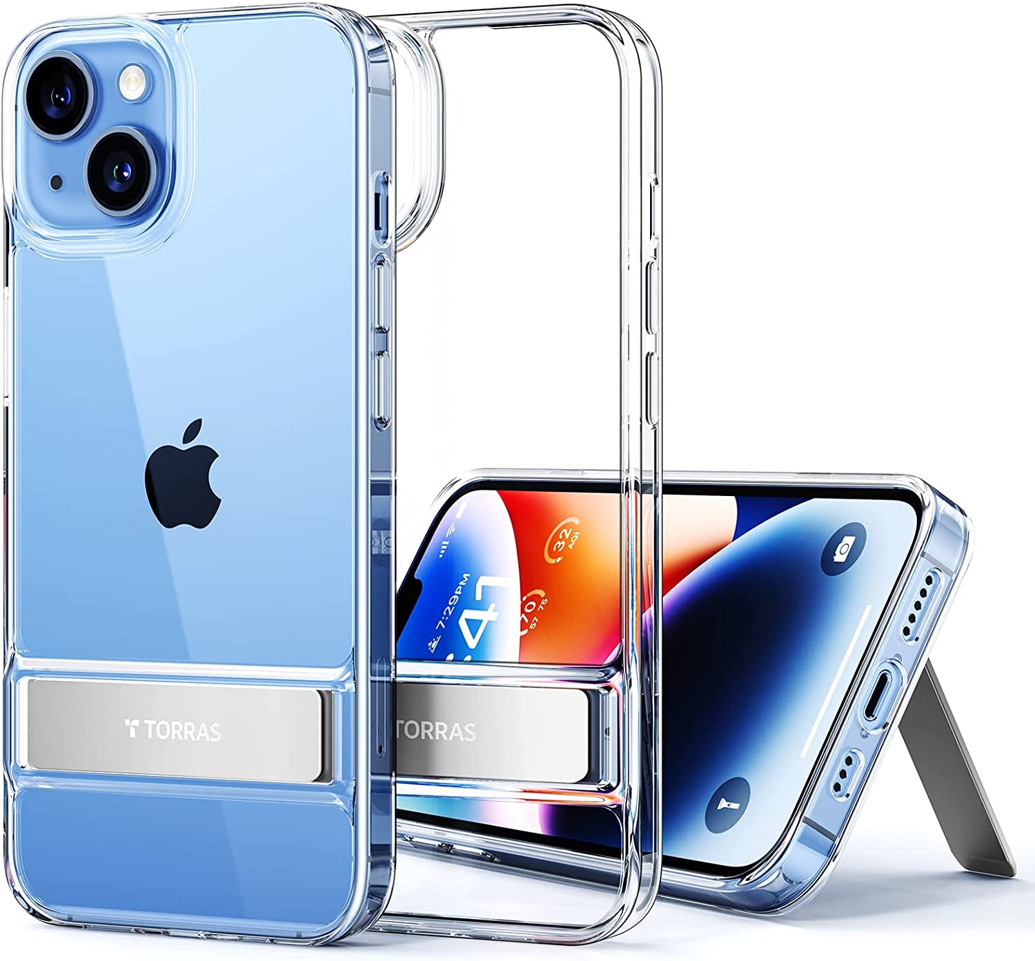 TORRAS Moonclimber for Iphone 14 plus Case, [3 Stand Ways][Non-Yellowing] Military Grade Shockproof Protective Slim Hard Clear Phone Case with Stand 6.7'' 2022, Purple  TORRAS Clear iPhone 14 Plus 