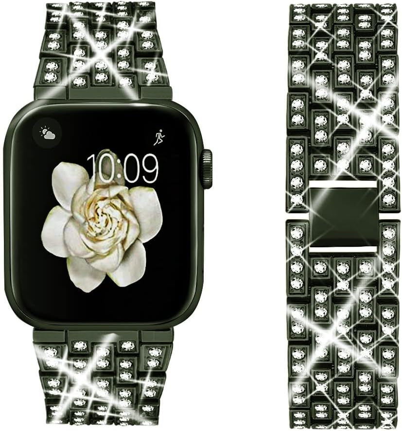 Dsytom Bing Band Compatible with Apple Watch Band 42Mm 44Mm 45Mm,Jewelry Replacement Metal Wristband Strap for Iwatch Band Series 8/7/6/5/4/3/2/1/SE Ultra(Silver)  Dsytom Green 42mm/44mm/45mm 