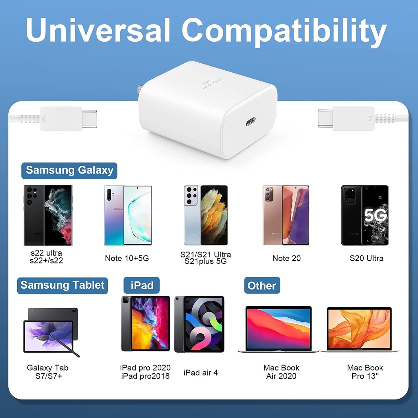 45W Super Fast Charger USB Type C Wall Charger for Samsung Galaxy S22/S22 Ultra/S22+, Note 10/Note 10+/Note 20/S20/S21/S10/S9/S8, Galaxy Tab S7/S7+/S8/S8+/S8 Ultra, PPS Charger with 6.6Ft Cable  Shenzhen Xihuida Electronics Co., Ltd   