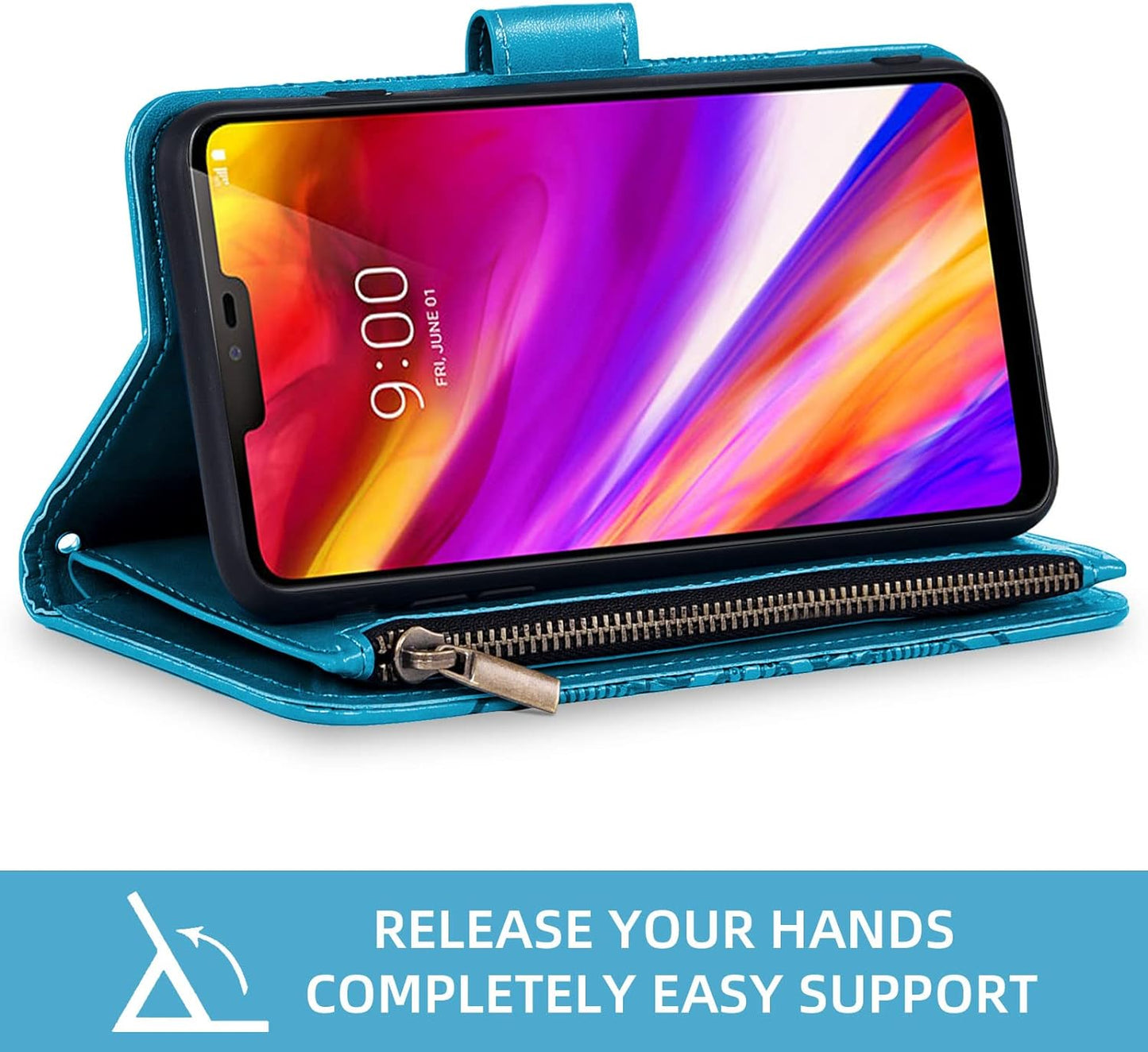 Asuwish Compatible with LG G7 Thinq Wallet Case and Tempered Glass Screen Protector Flip Card Holder Cell Phone Cover for LGG7 One G 7 plus LG7 Fit Lg7Thinq 7G Thin Q G7+ G7Thinq Lgg7Thinq Men Blue  Asuwish   