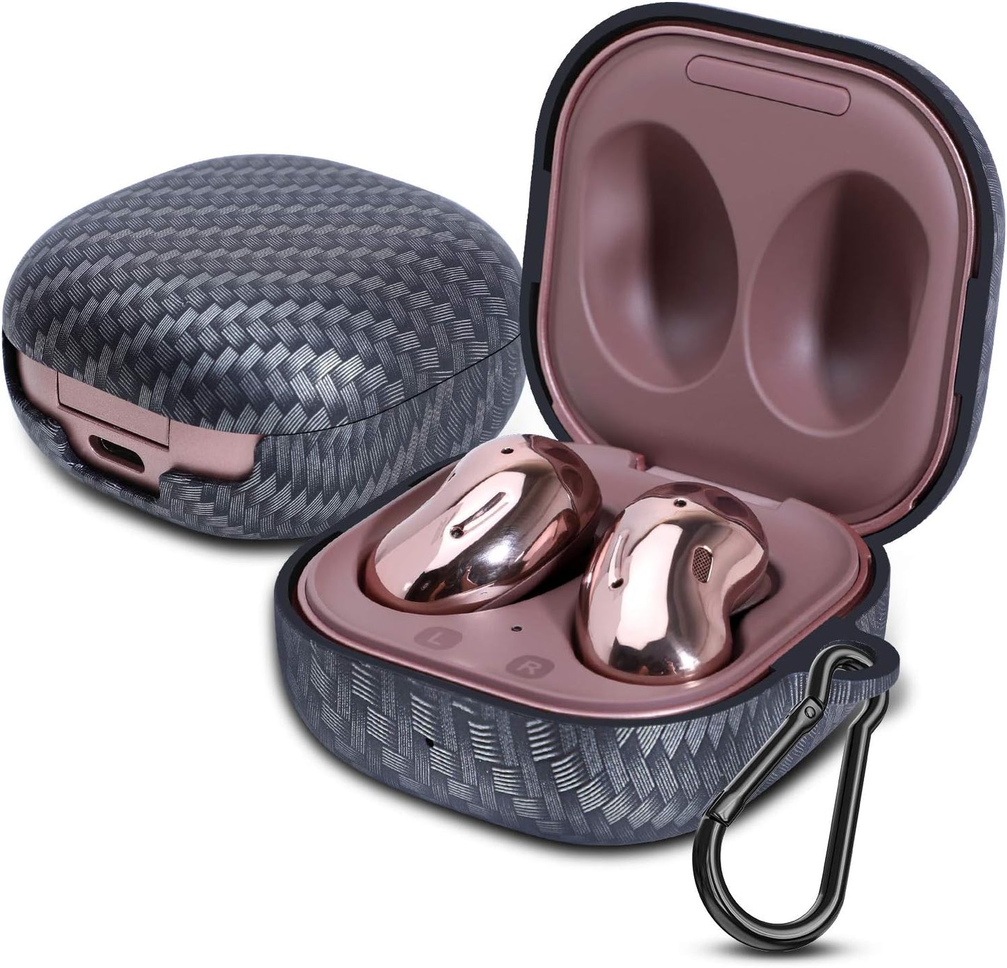 PC Plastic Hard Shell Case Cover for Galaxy Buds Live 2020/Galaxy Buds Pro 2021With Carabiner Anti-Lost & Shockproof Skin Accessories Compatible 2021 Latest Samsung Galaxy Buds 2 (Petal-Blue)  ANKASI Carbon Fiber-Black  