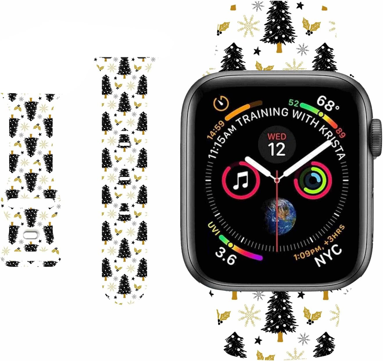 Breathable Christmas Pattern Bands Compatible with Apple Watch 42Mm 44Mm 45Mm M/L,Girls Women Men Colorful Soft Silicone Wristband Strap for Iwatch SE & Series 8/7/6/5/4/3/2/1 (Christmas Plaid)  HYHMXB 08.Christmas Tree 42mm/44mm/45mm M/L 