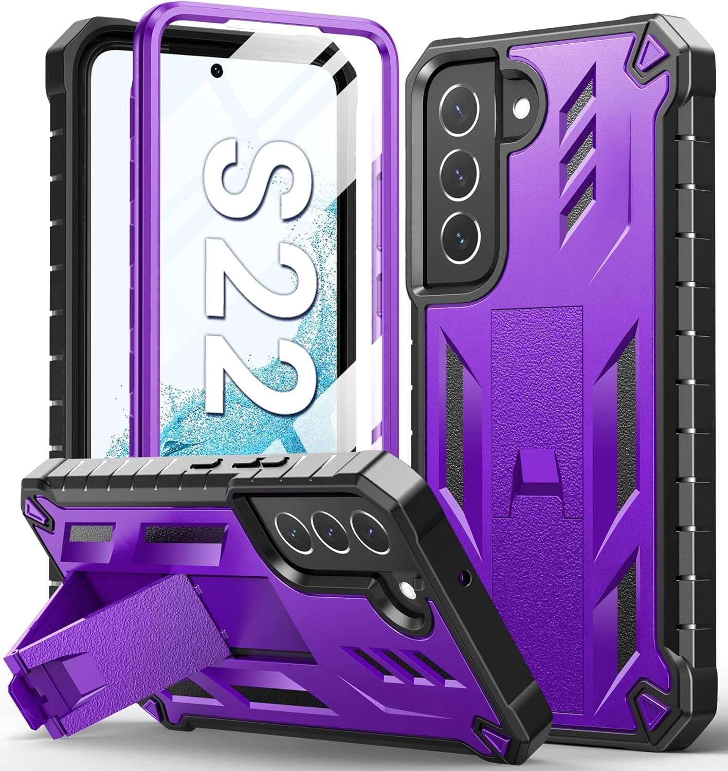 Soios for Samsung Galaxy S22 Protective Case: Military Grade Drop Proof Protection Mobile Phone Cover with Kickstand | Rugged Shockproof TPU Matte Textured Sturdy Phone Bumper (Orange)  SOiOS Purple  