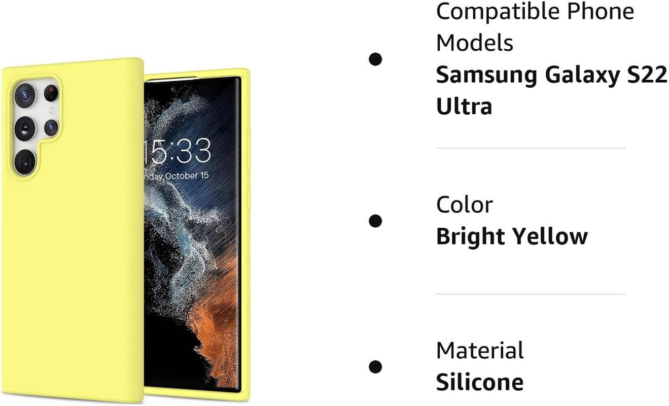 DEENAKIN for Samsung Galaxy S22 Ultra Case Silicone,Silky Smooth Flexible Gel Rubber Bumper Cover with Soft Microfiber Lining Slim Fit Protective Phone Case for Samsung Galaxy S22 Ultra Bright Yellow  DEENAKIN   