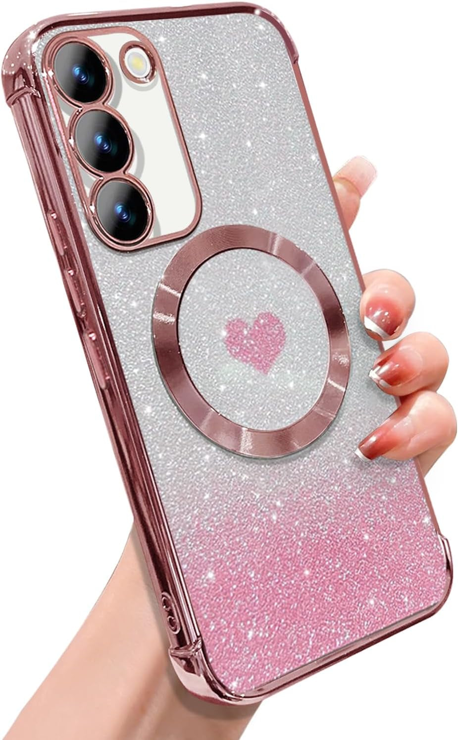 ZONRW for Samsung Galaxy S22 plus Case Magnetic,For Women Girl Soft Luxury Plating Bling Gradient Glitter Cute Heart Compatible with Magsafe,With Camera Lens Protection Clear Phone Cover 6.6”-Blue  ZONRW Pink Samsung Galaxy S23 
