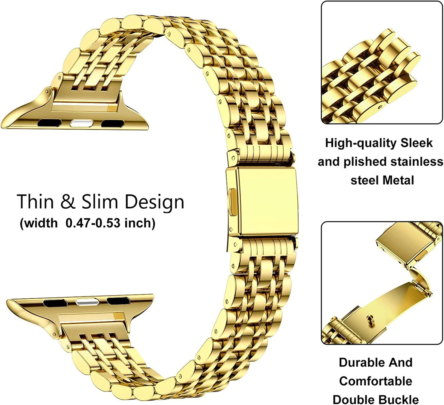 Miohhr Slim Metal Bands Compatible with Apple Watch Band Series 8/7(45Mm 41Mm),Series SE 6/5/4(40Mm 44Mm),Series 3/2 /1(38Mm 42Mm), Thin Stainless Steel Chain Strap for Women Iwatch Band  MioHHR   
