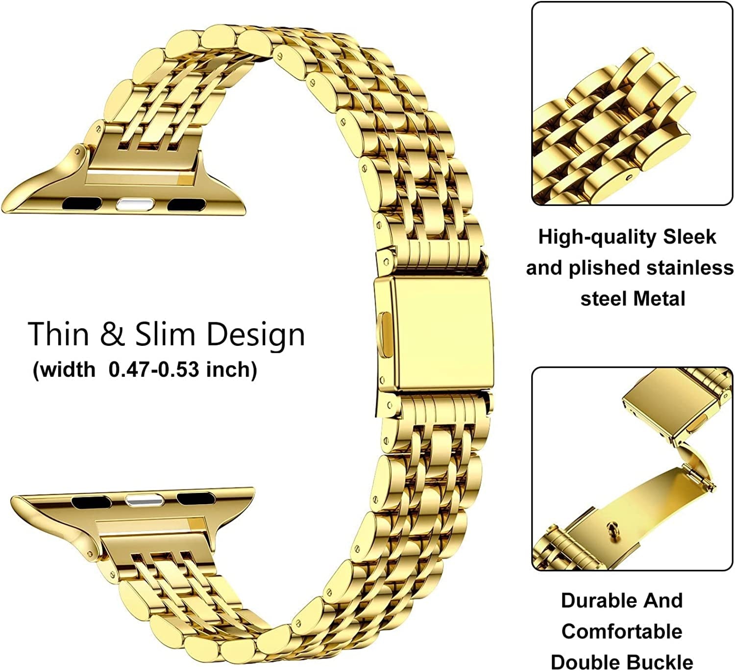 Miohhr Slim Metal Bands Compatible with Apple Watch Band Series 8/7(45Mm 41Mm),Series SE 6/5/4(40Mm 44Mm),Series 3/2 /1(38Mm 42Mm), Thin Stainless Steel Chain Strap for Women Iwatch Band  MioHHR   