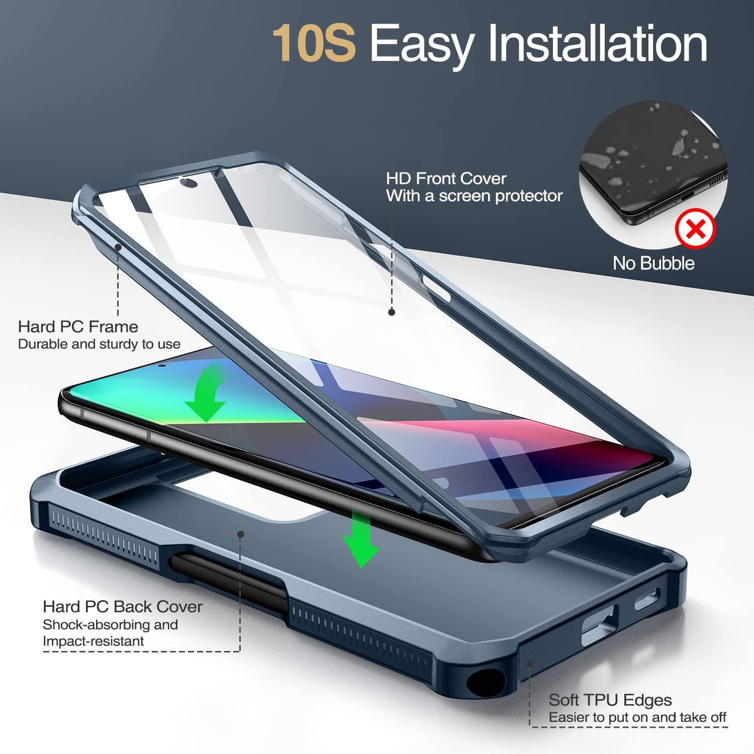 Dexnor for Samsung Galaxy S21 Ultra Case with Screen Protector & S Pen Slot(S Pen Not Included) Dual Layer Cover, 360 Full Body Protective Shockproof Heavy Duty Bumper for S21 Ultra 6.8 Inch-Blue  Dexnor   