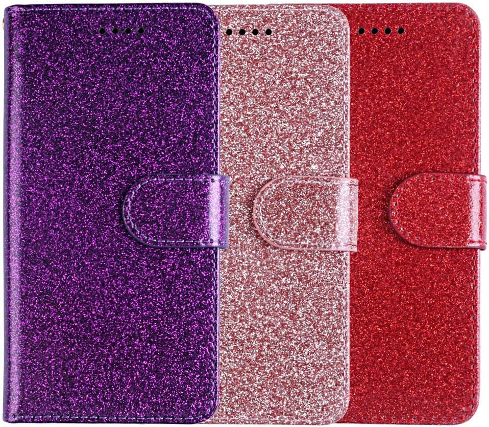 Asuwish Compatible with LG G7 Thinq Glitter Wallet Case and Tempered Glass Screen Protector Holder Slot Stand Phone Cases for LGG7 One G 7 plus LG7 Fit Lg7Thinq 7G Thin Q G7+ G7Thinq Lgg7Thinq Red  Asuwish   