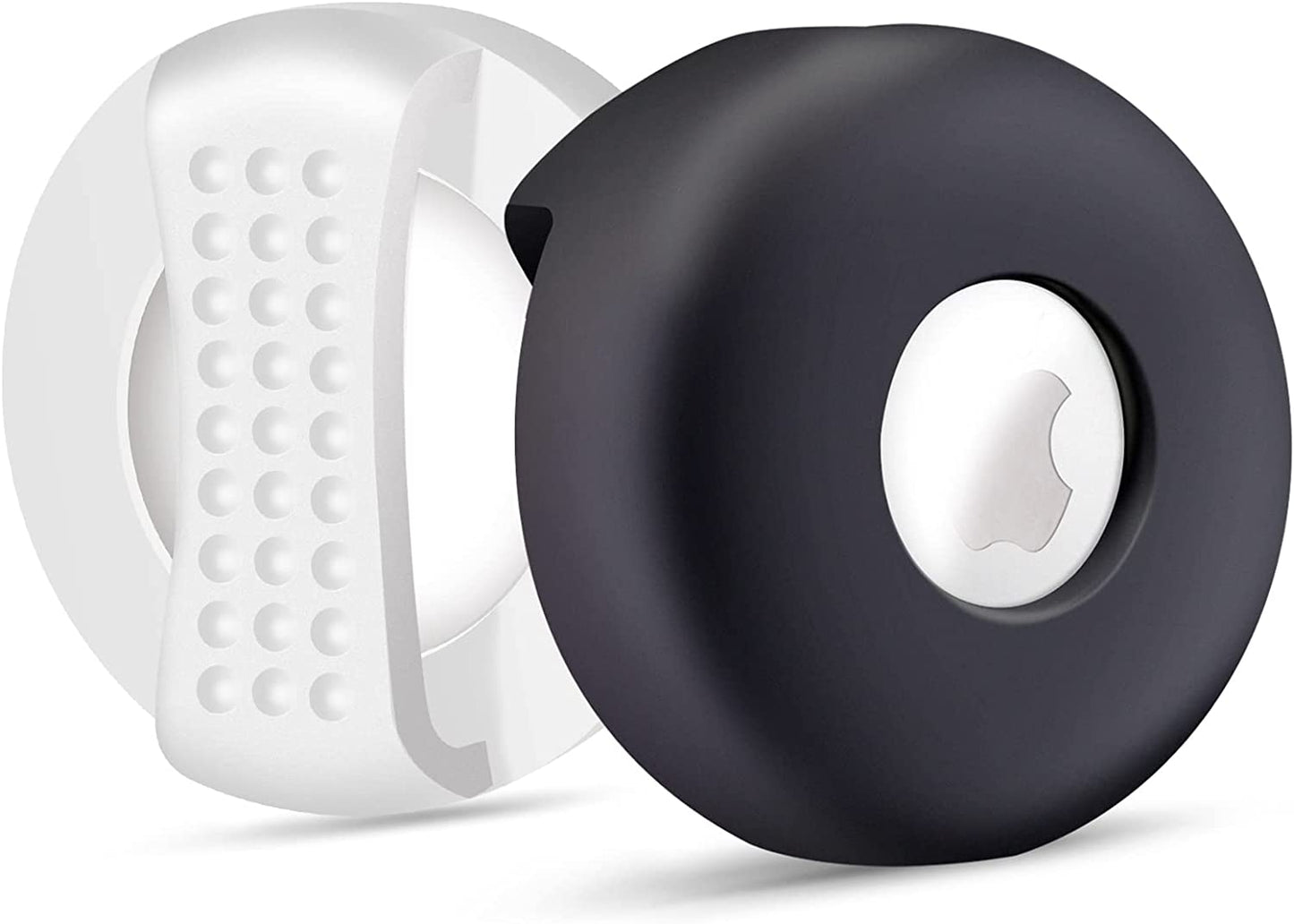 CHINCUM Airtag Dog Collar Holder with Soothing Dots, Silicone Shockproof Pet Collar Case for Apple Airtag, Durable Air Tag Case Holder Compatible with Cat Dog Collars 0.6-1.2 Inch Width  CHINCUM Moon White/Midnight Black 2 pack  