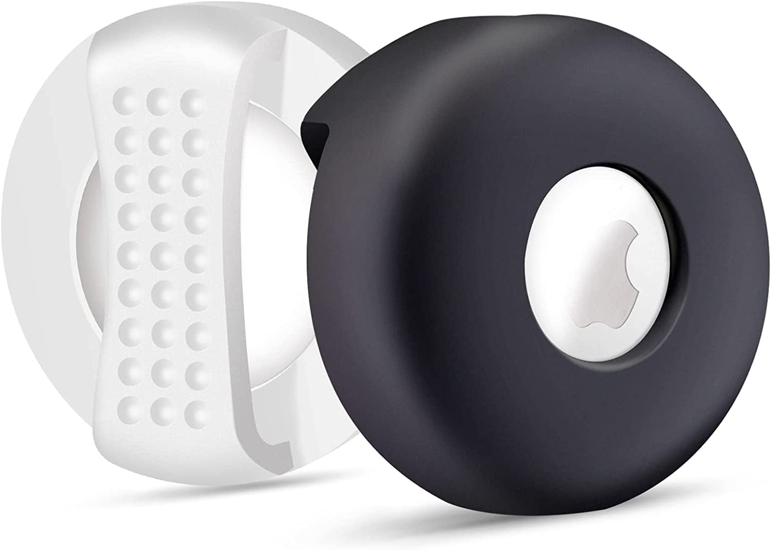 CHINCUM Airtag Dog Collar Holder with Soothing Dots, Silicone Shockproof Pet Collar Case for Apple Airtag, Durable Air Tag Case Holder Compatible with Cat Dog Collars 0.6-1.2 Inch Width  CHINCUM Moon White/Midnight Black 2 pack  