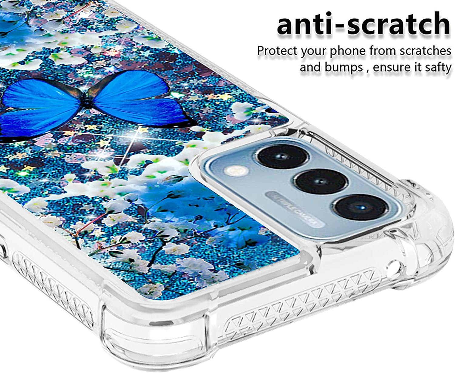 CAIYUNL for Oneplus Nord N200 5G Case with Tempered Glass Screen Protector, Glitter Bling Flowing Liquid Sparkle Women Girls Soft TPU Shockproof Protective Cute Case for Oneplus Nord N200 5G-Butterfly  CAIYUNL   