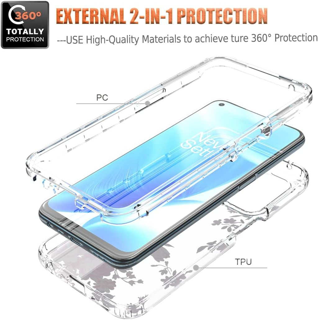 Yerebel Case for Oneplus Nord N200 5G Case, Oneplus N200 DE2117 with Tempered Glass Screen Protector, Floral Design Shockproof Bumper Full Body Protective Phone Cover for Oneplus Nord N200 5G (Rose)  Yerebel   