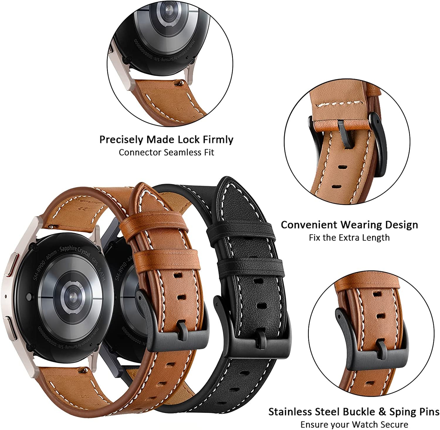 20Mm Leather Band for Samsung Galaxy Watch 5 Pro 45Mm Bands and Galaxy Watch 5 40Mm 44Mm Bands, Watch Band Compatible with Galaxy Watch 4 Band 40Mm 44Mm Galaxy Watch 4 Classic Band 42Mm 46Mm  Kartice   