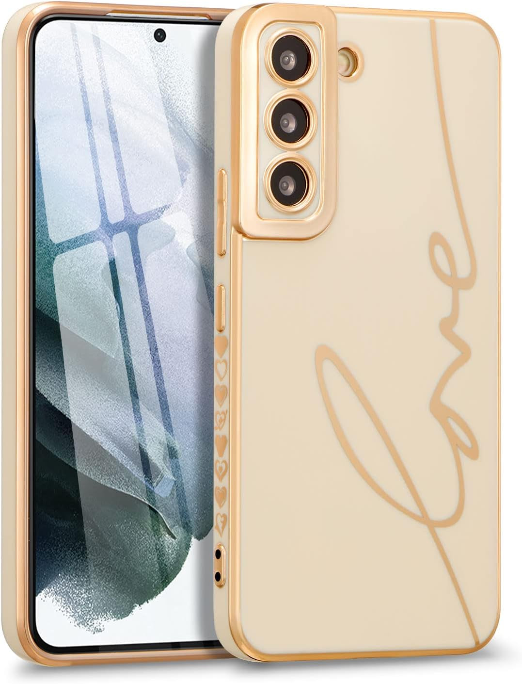 RALEAVO for Samsung Galaxy S22 5G Case Luxury Plating Case Cover,Cute Love Heart Phone Case,Slim Soft TPU Shockproof Bumper Case with Full Camera Protection,Electroplated Case for Women Girls,Black  RALEAVO White  