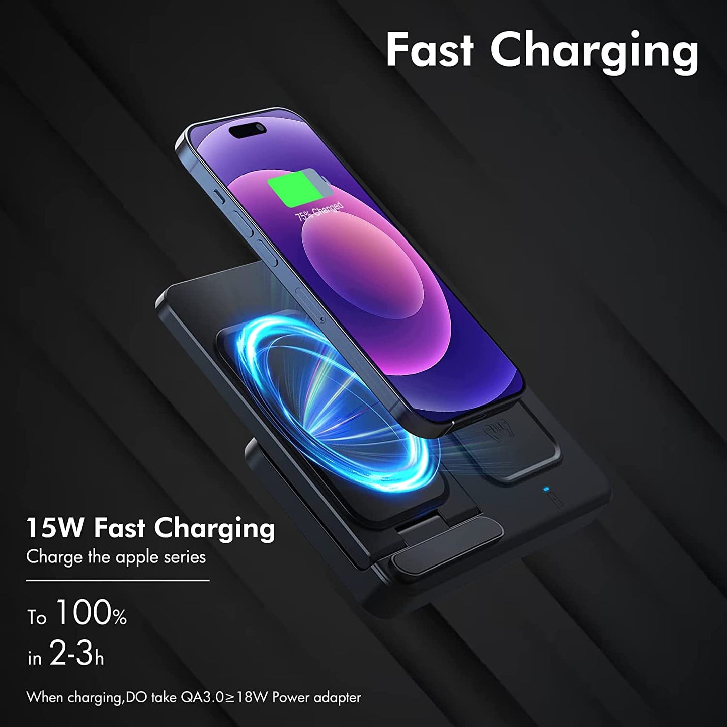 Wireless Charging Station Apple 3-In-1: Fast Wireless Charger Stand for Iphone 14 13 12 11 Pro Max XS XR X 8 plus Charging Station for Apple Watch 8 7 6 5 4 3 2 SE for Airpods 3 2 Pro 3 in 1 Black  GETPALS Wireless Charging Station for Apple   
