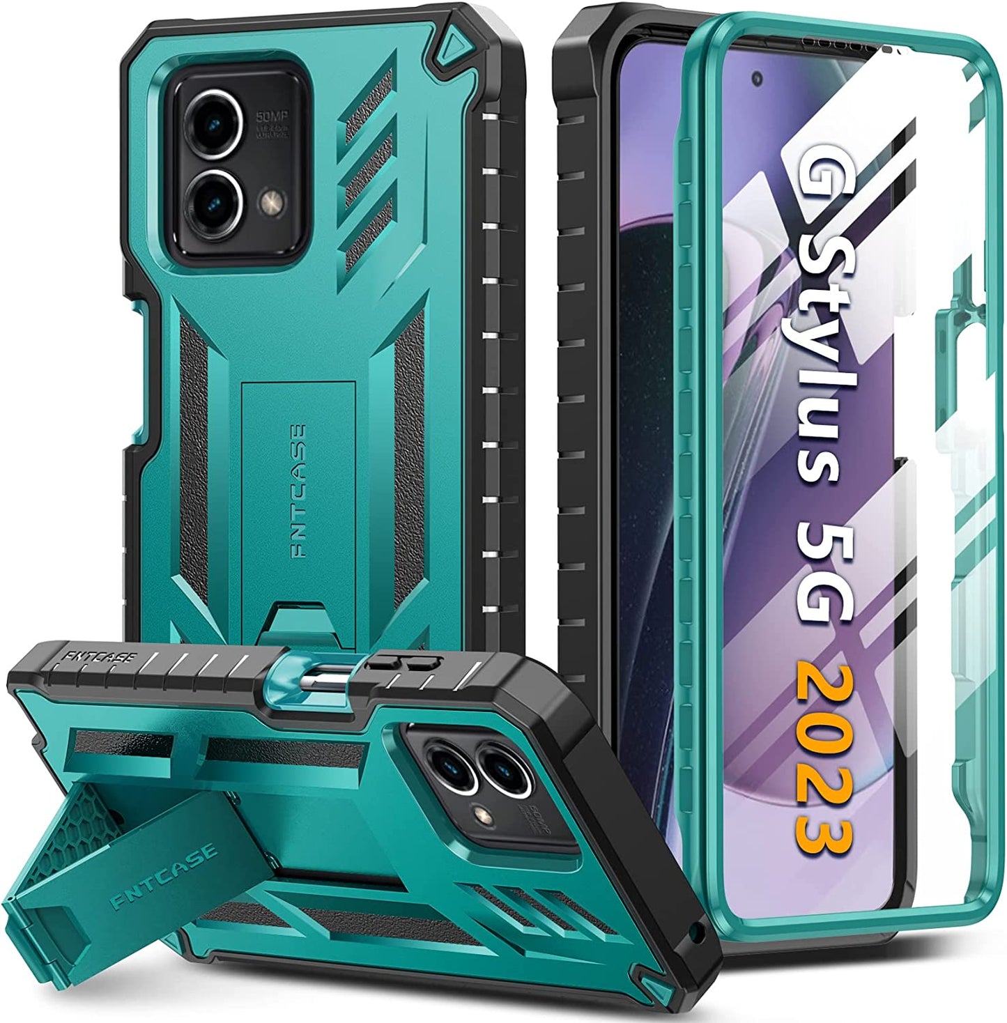 FNTCASE for Motorola Moto G-Stylus-5G-2023 Case: Shockproof Military Grade Protective Phone Cover with Kickstand - Rugged Hybrid Matte Textured Dual Layer Full Protection - 6.6 Inch Black  FNTCASE Pinegreen  