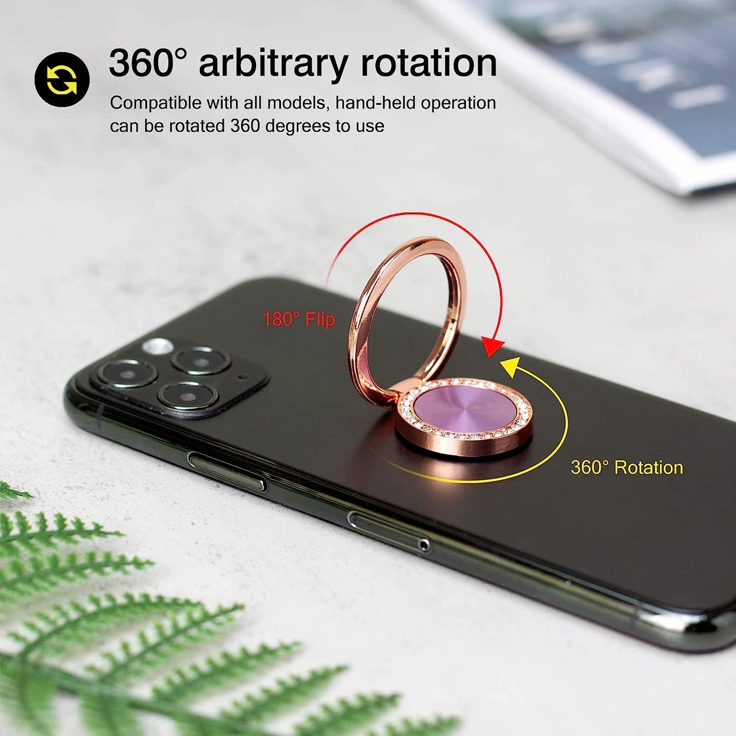 [2 Pack] Concentric Circular Texture Diamond Setting Cell Phone Ring Holder Stand, 360 Degree Rotation and 180 Degreeadjustable Finger Ring Kickstand with Polished Metal Phone Grip (Light Purple)  Wansurs   