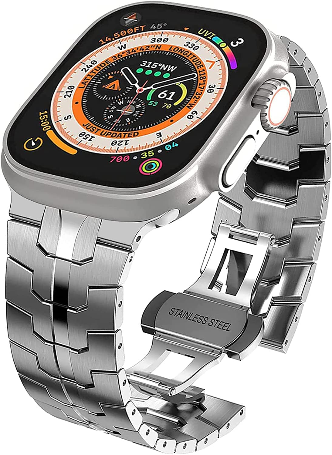 WINGLE Compatible for Apple Watch Ultra Band 49Mm 44Mm 45Mm 42Mm Series 8 7 Men, Stainless Steel Band Metal Strap Wristband for Apple Watch Iwatch Ultra SE 6 5 4 3 2 1 Link Women, Titanium  WINGLE Iron-Silver Ultra 49mm/45mm/44mm/42mm 