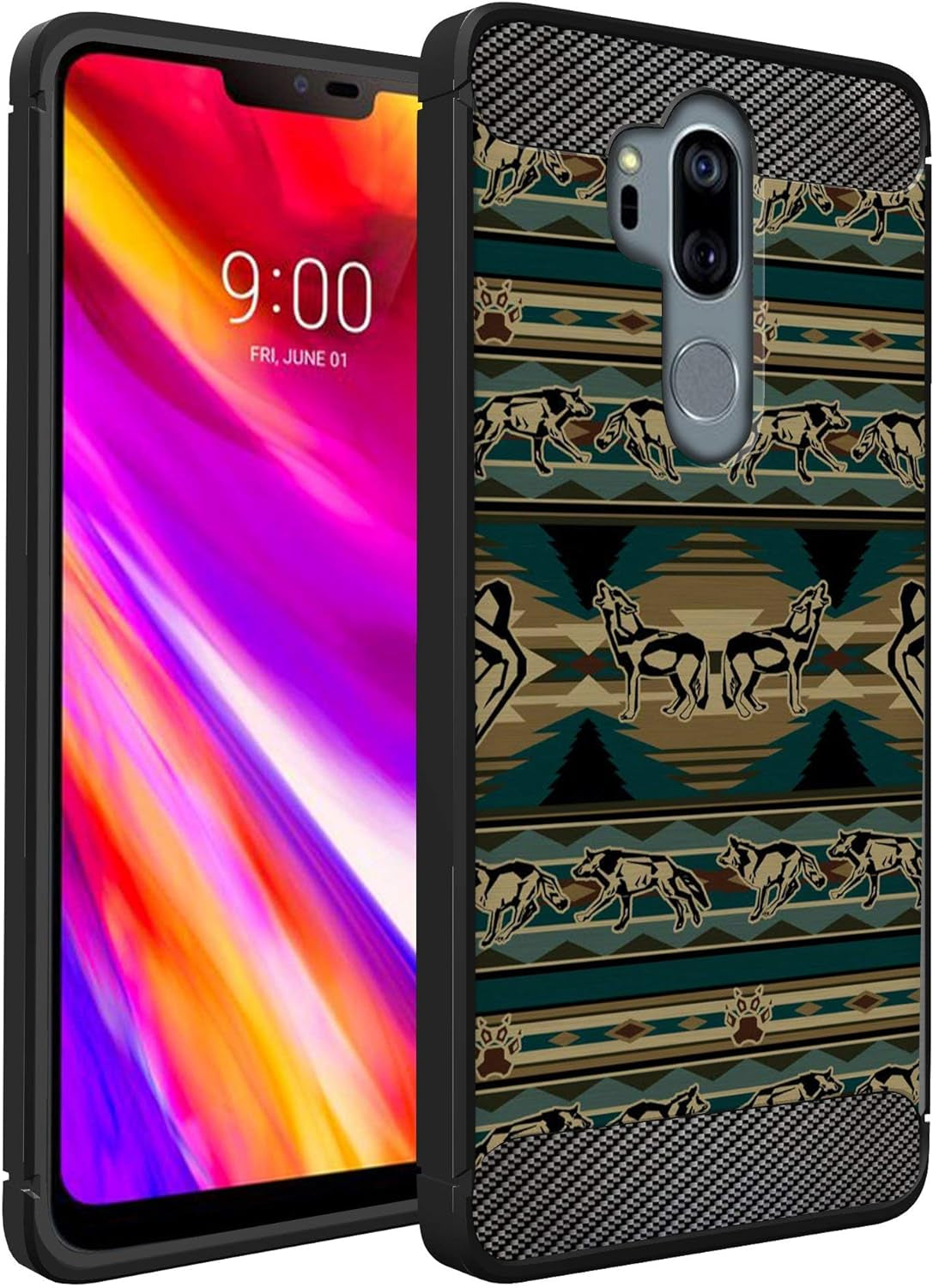 Casesondeck Case Compatible with [LG G7 Thinq | LG G7] LG G7 Design Case, Slim Black Flexible Sleek Shock Protection TPU Case (Pink Galaxy Stars)  CasesonDeck Green Wolf Tribal  