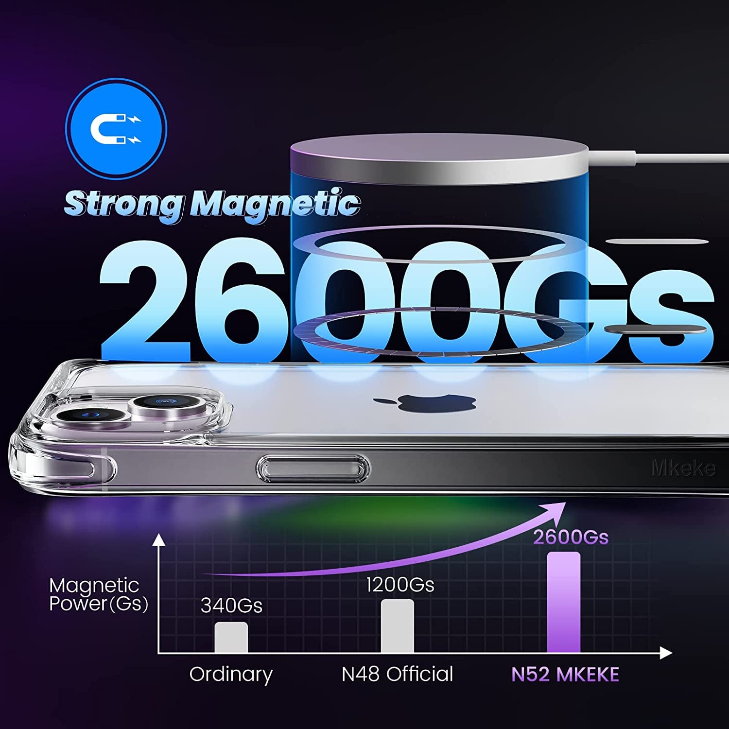 Mkeke Magnetic Designed for Iphone 14 Case for Iphone 13 Case Clear with Magsafe [Military Grade Drop Protection] [Not Yellowing] Shockproof Phone Case for Apple Iphone 13/14 - Black Clear  Shenzhen Make Technology Company Limited   