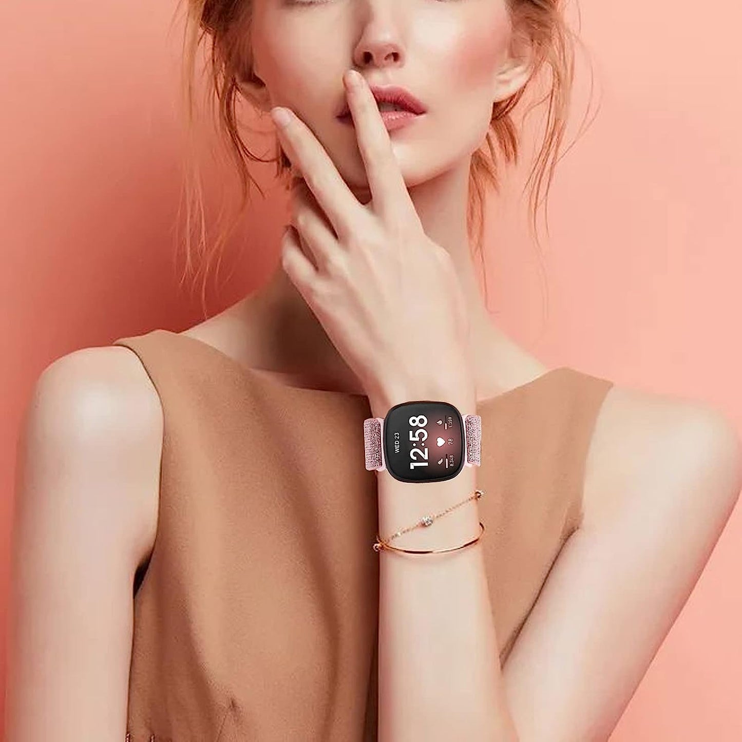 5 Pack Elastic Nylon Bands Compatible with Fitbit Versa/Versa 2 / Versa Lite/Versa SE for Women Men, Adjustable Breathable Fabric Sport Elastic Wristband for Fitbit Versa Smart Watch  GLMDKAI   