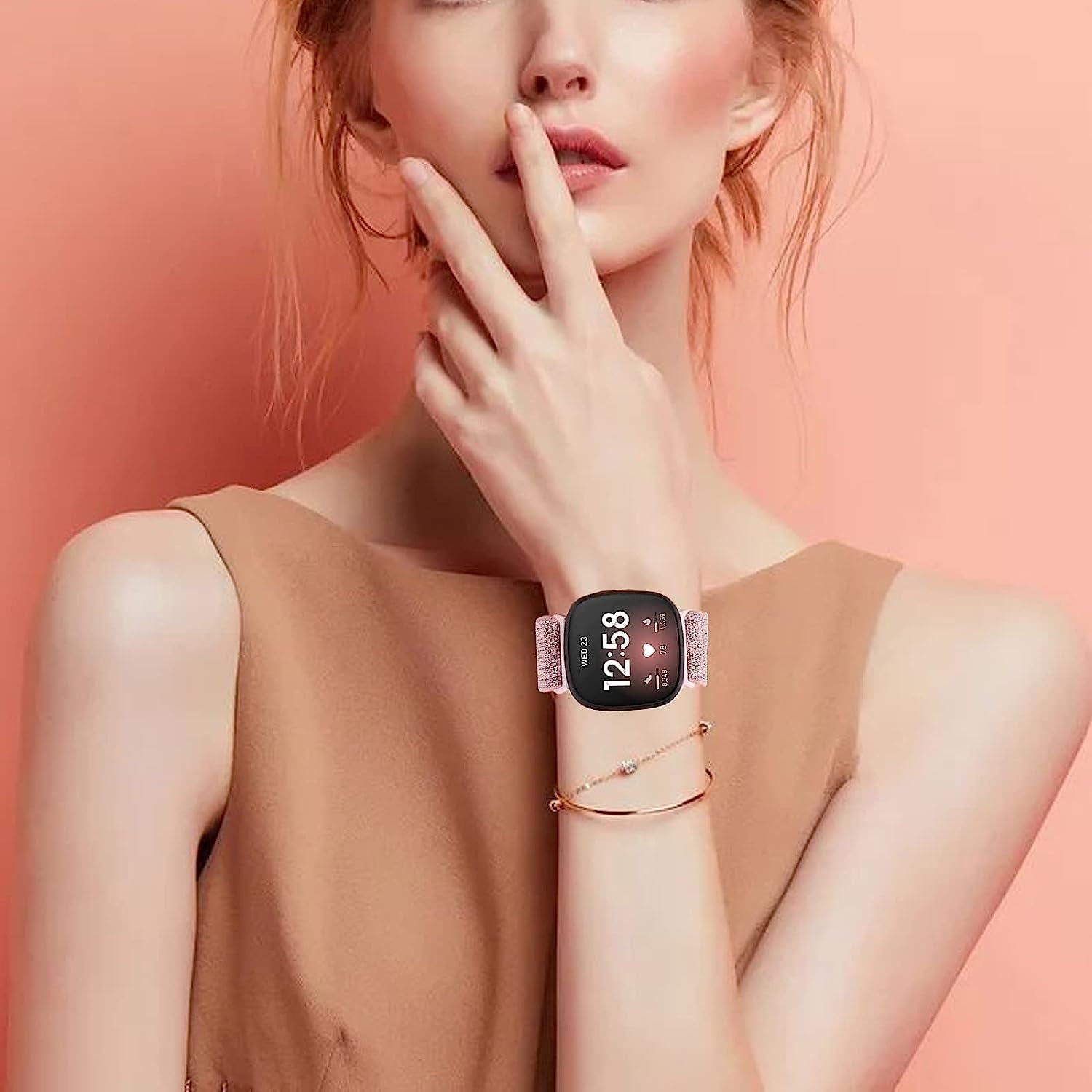 5 Pack Elastic Nylon Bands Compatible with Fitbit Versa/Versa 2 / Versa Lite/Versa SE for Women Men, Adjustable Breathable Fabric Sport Elastic Wristband for Fitbit Versa Smart Watch  GLMDKAI   