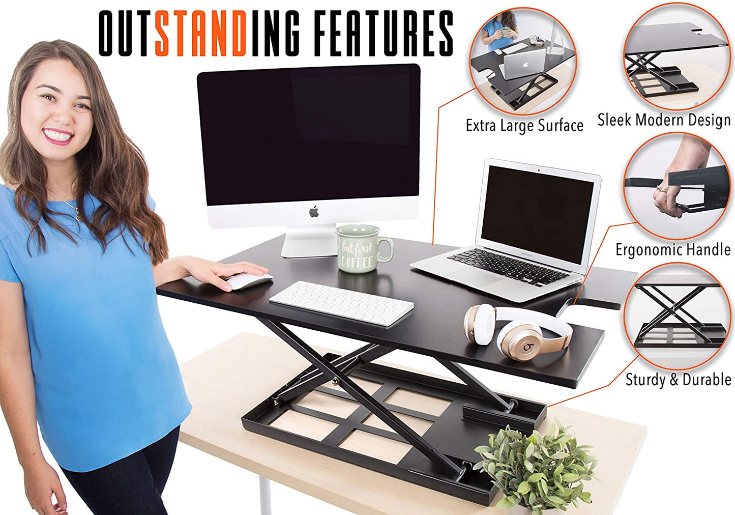 X-Elite Pro XL Standing Desk Converter | Instantly Convert Any Surface to a Stand up Desk | Extra Large Sit to Stand Desk Converter | Easily Fits 2 Monitors (36 Inches | Black)  Stand Steady   