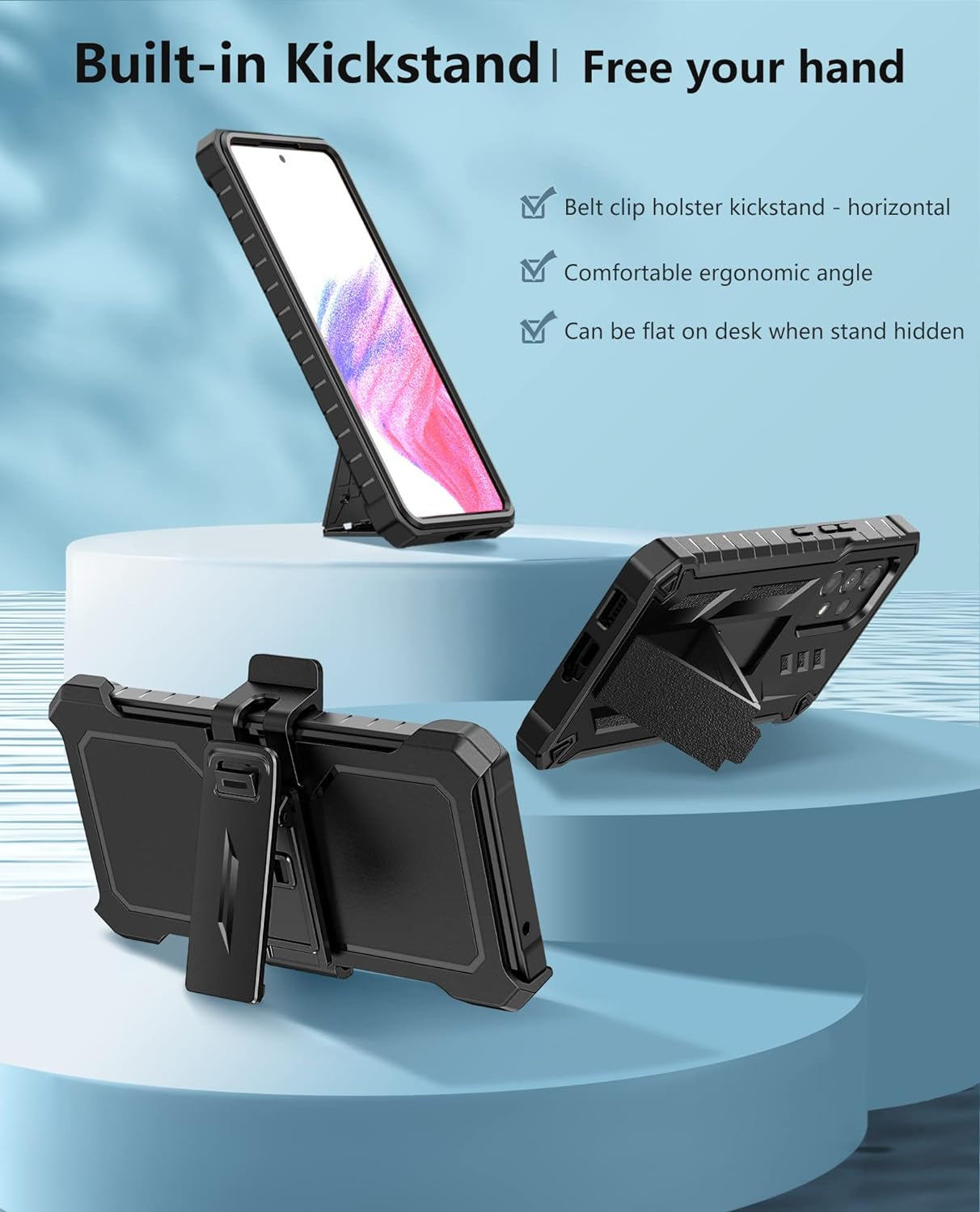 Soios for Samsung Galaxy A53 5G Case: with Built-In Screen Protector & Kickstand | Full-Body Dual Layer Rugged Belt-Clip Holster | Heavy Duty Shockproof Protective Phone Cover - 6.5Inch - Black  SOiOS   