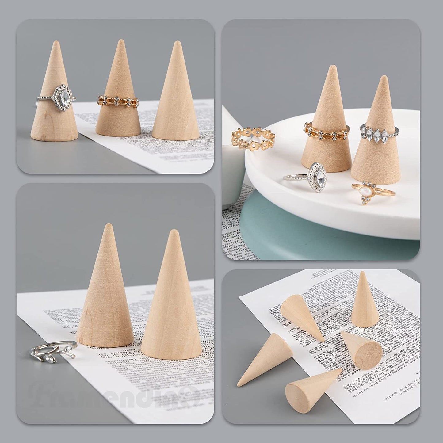 Framendino, 15 Pack Small Natural Wood Cone Ring Holder Finger Jewelry Display Stand Organizer for for Jewelry Display DIY Craft (Vertical Shaped)  Framendino   