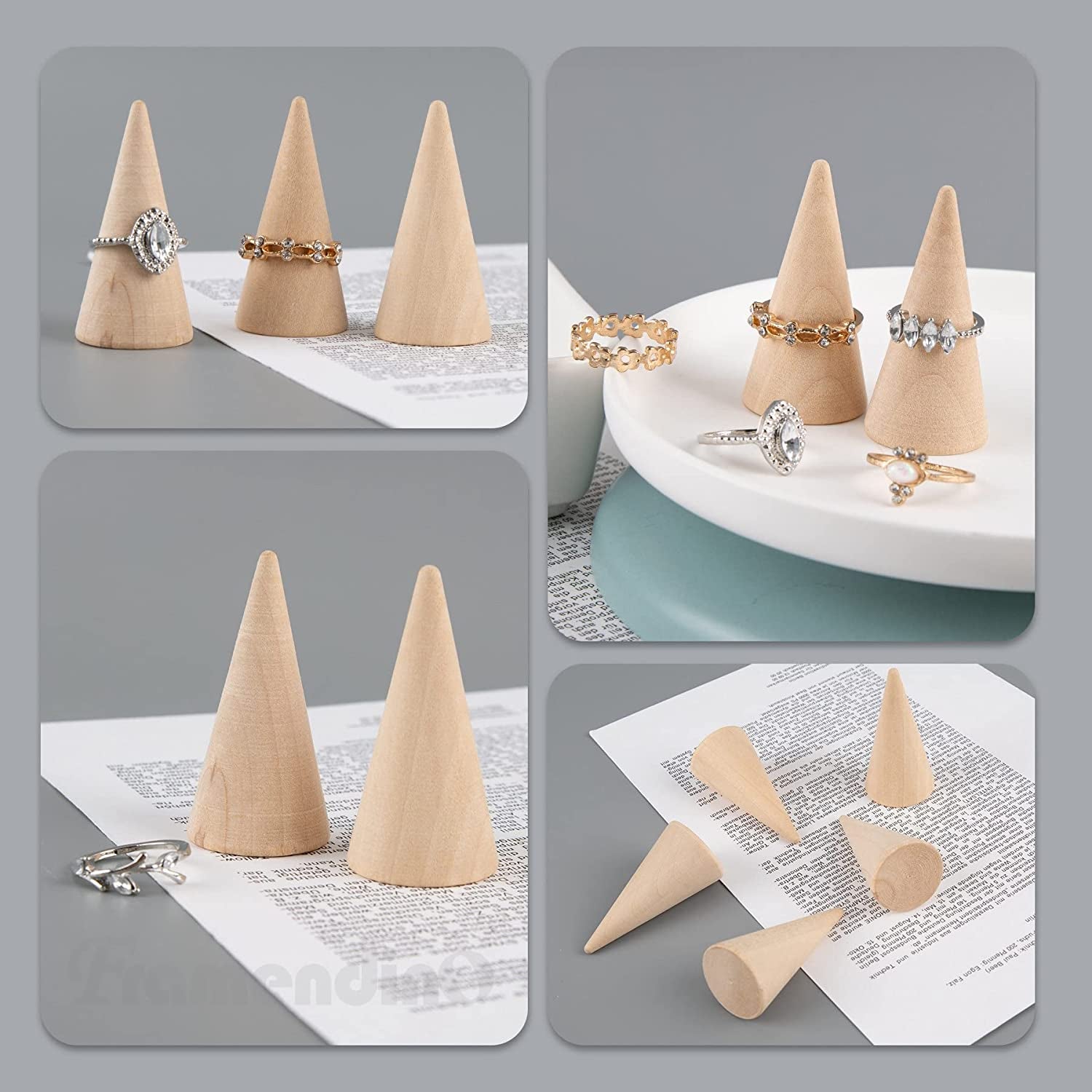 Framendino, 15 Pack Small Natural Wood Cone Ring Holder Finger Jewelry Display Stand Organizer for for Jewelry Display DIY Craft (Vertical Shaped)  Framendino   