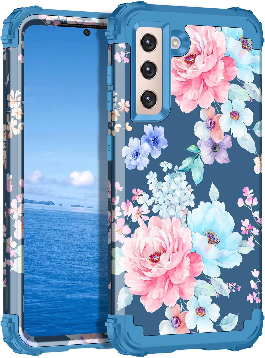 Rancase for Galaxy S21 5G Case,Three Layer Heavy Duty Shockproof Protection Hard Plastic Bumper +Soft Silicone Rubber Protective Case for Samsung Galaxy S21 5G 6.2 Inch,Purple Mandala  Rancase Flower  