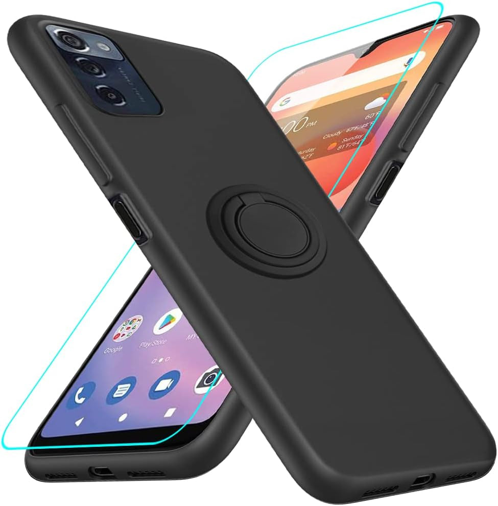 For Motorola Moto G 5G 2023 Phone Case with Glass Screen Protector, 360° Rotatable Ring Holder Magnetic Kickstand/Stand Silicone TPU Shockproof Protective Cover Case for Motorola Moto G 5G - Black  Nijiadi Zte Zmax 5G Black  