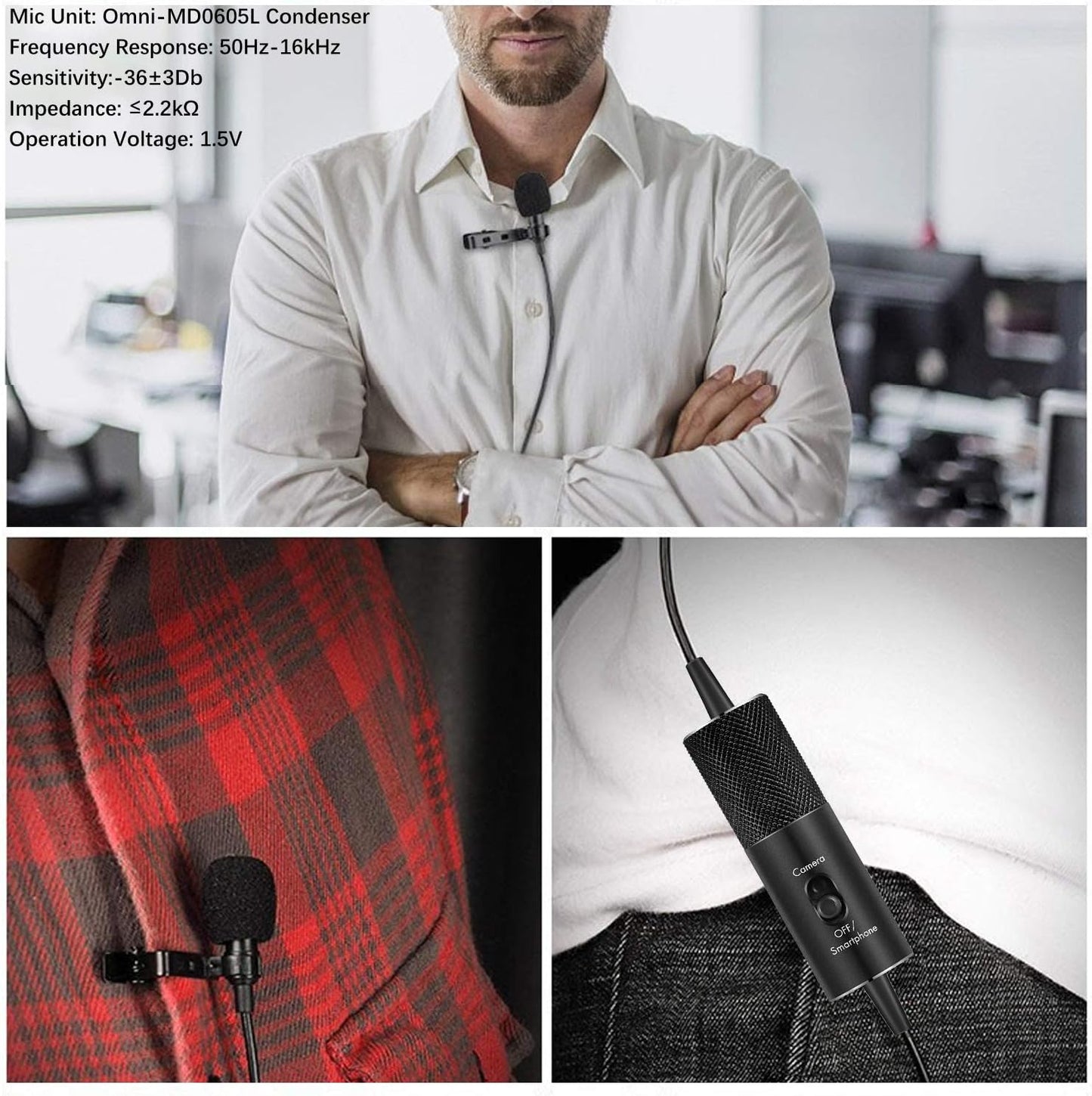 IUKUS Lavalier Microphone, Professional Clip-On Lapel Mic Omnidirectional Condenser Lavalier Microphone with 6M/19FT Cord for Camera/Smartphone  IUKUS   